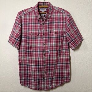 Carhartt Red Plaid Button Down Shirt 100% Cotton Size Medium